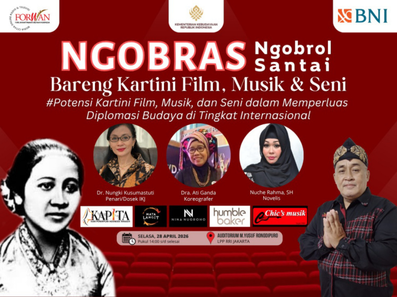 Diskusi NGOBRAS dijadwalkan berlangsung pada 28 April 2026 di Auditorium Jusuf Ronodipuro, LPP RRI Jakarta.